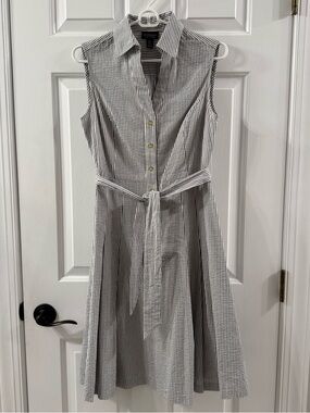 Jones & Co Striped Midi Cotton Shirt Dress in Black and White Seersucker Size 4